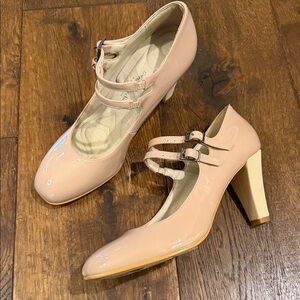Antonia Saint NY Emma Jane Blush Patent Mary Jane Block Heels Size 6.5 M Spain